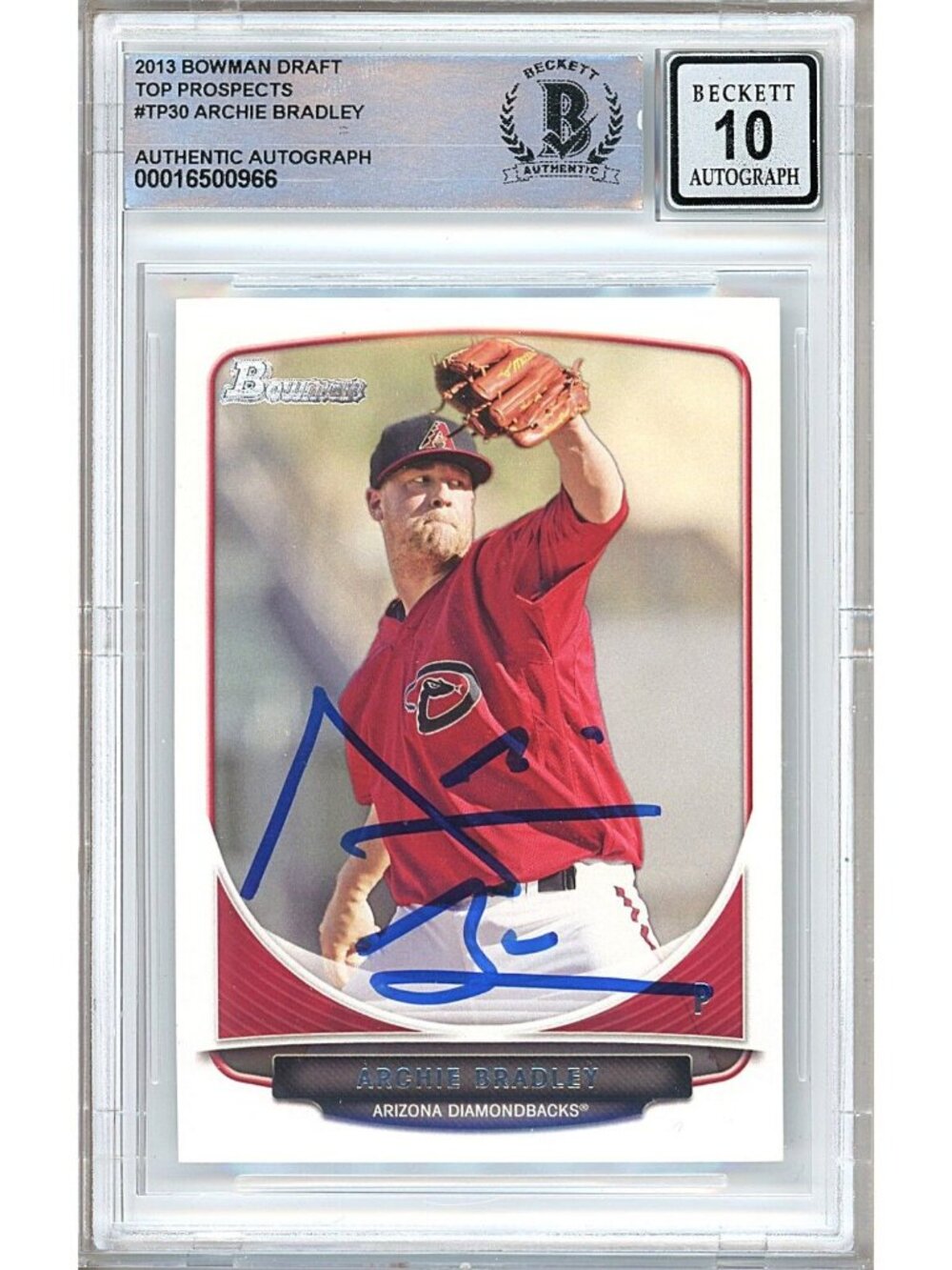 Archie Bradley Signed 2013 Bowman Draft #TP30 Rookie Card Beckett BAS Auto 10